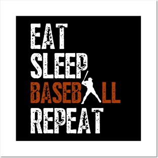 Eat Sleep Baseball Repeat, Funny Baseball Players Kids Boys Posters and Art